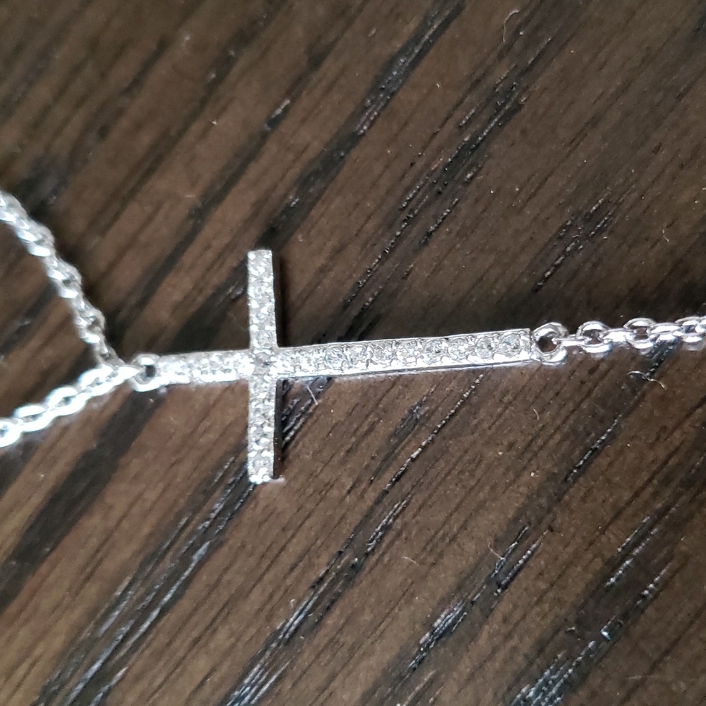 Simulated diamond cross bracelet an chain ring